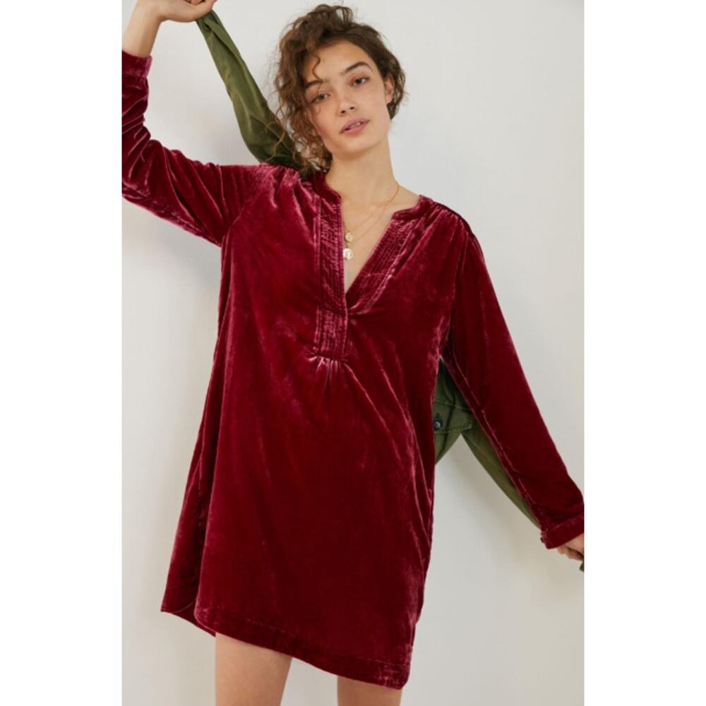 NEW Anthropologie Women's Size XS Melody Velvet Tunic Dress Raspberry Pink Red